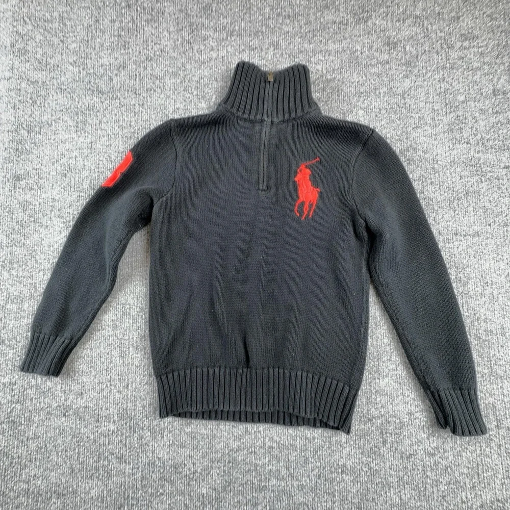 Polo By Ralph Lauren Sweater Boys Small Black 1/4 Zip Mock Neck Big Pony